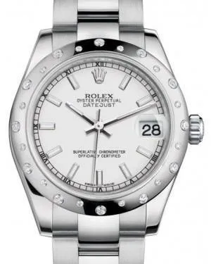 Rolex Datejust 31mm Lady Midsize White Gold/Steel White Index Dial & Diamond Set Domed Bezel Oyster Bracelet 178344 - NEW