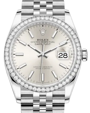 Rolex Datejust 36 White Gold/Steel Silver Index Dial & Diamond Bezel Jubilee Bracelet 126284RBR