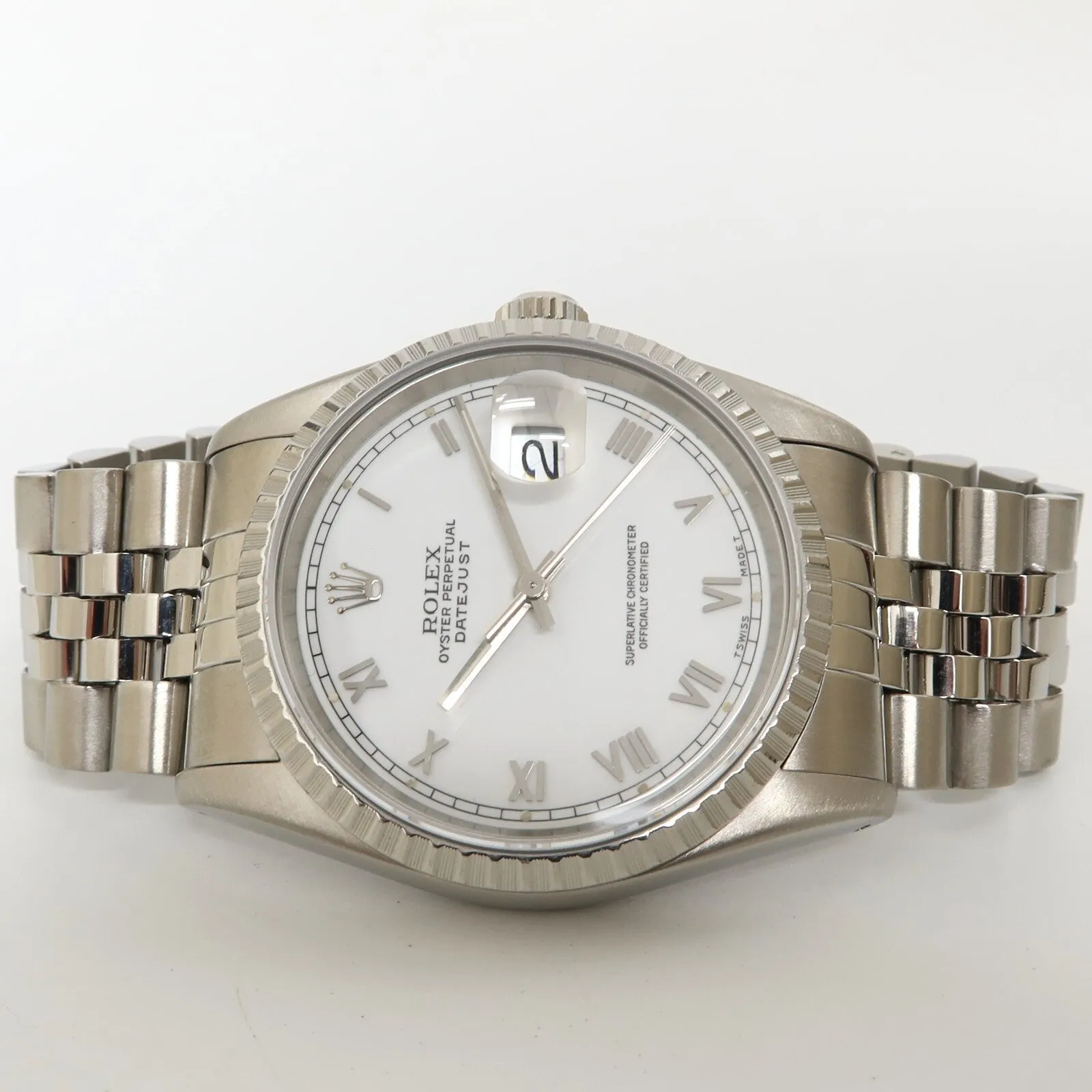 Rolex Datejust 36 White Roman Numeral Dial Jubilee Stainless Steel 16220