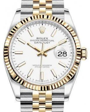Rolex Datejust 36 Yellow Gold/Steel White Index Dial & Fluted Bezel Jubilee Bracelet 126233