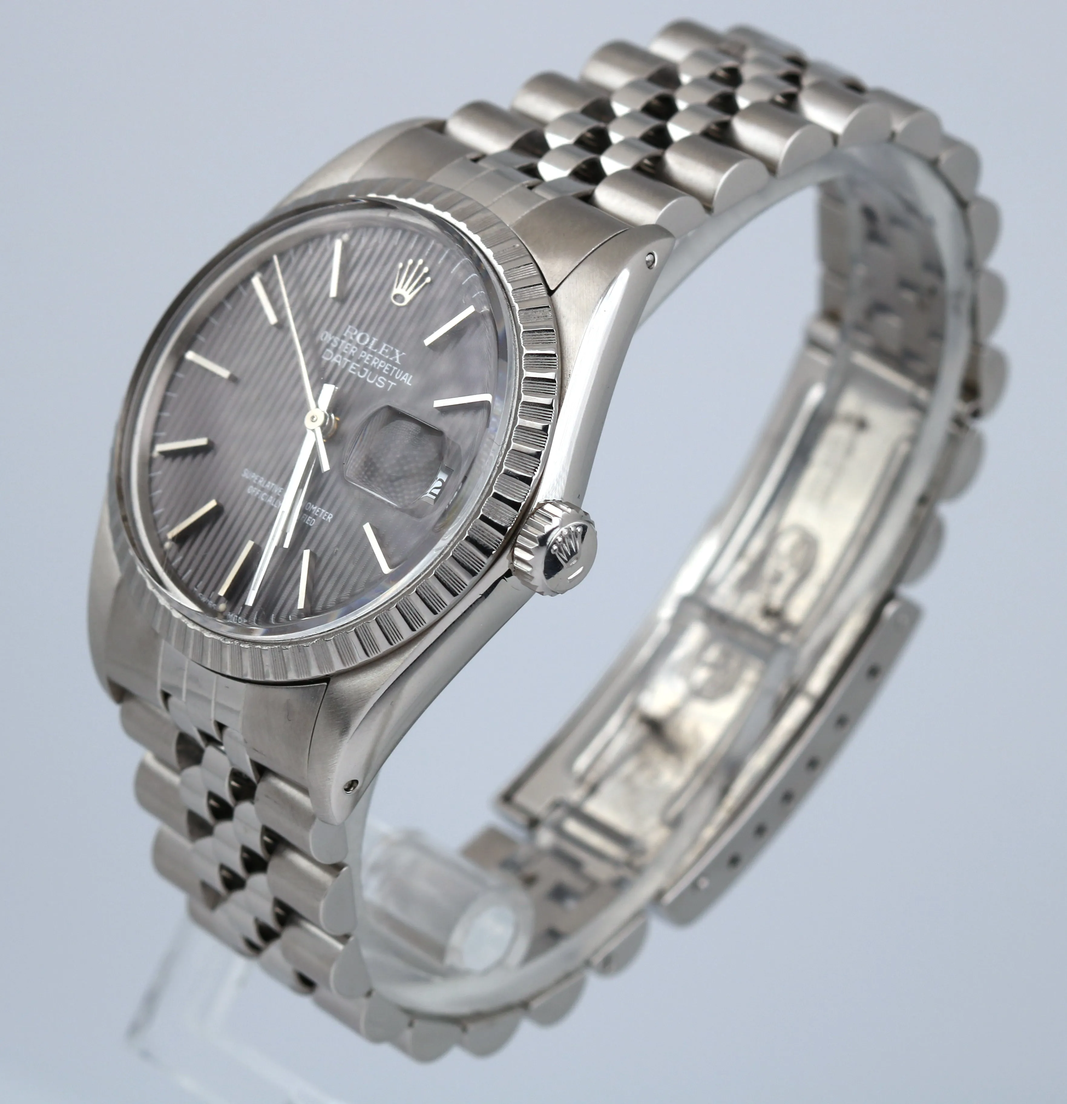 Rolex DateJust 36mm 16030 Tapestry Gray Stick Stainless Steel Jubilee Watch