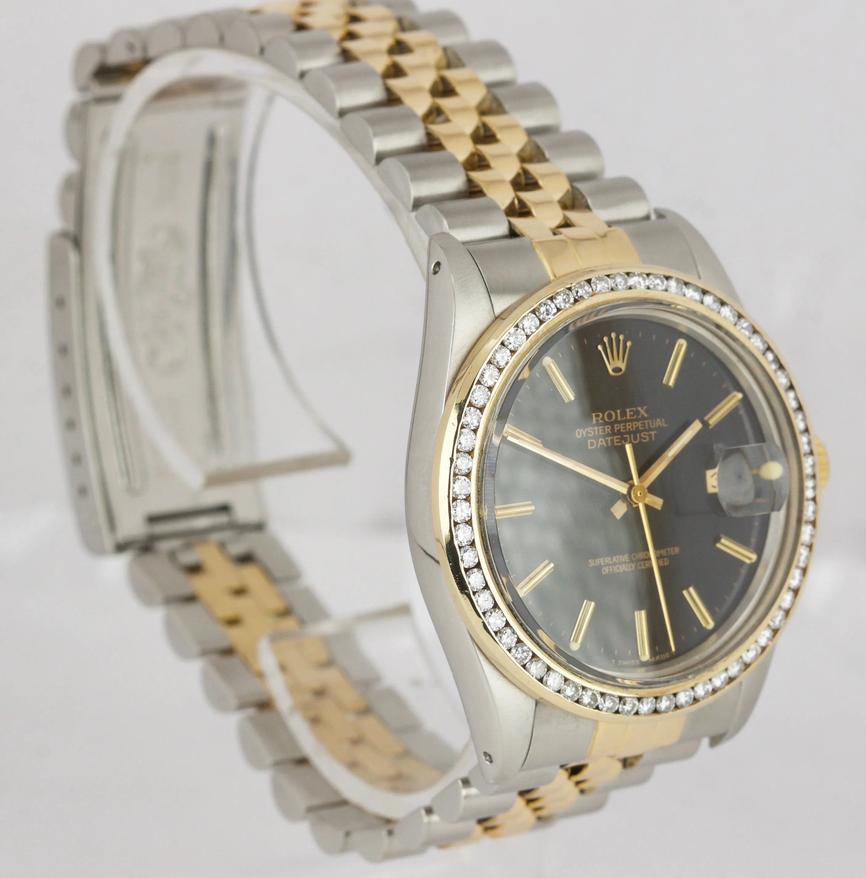 Rolex DateJust 36mm 18K Two-Tone Gold Steel 16013 Black Diamond Jubilee Watch