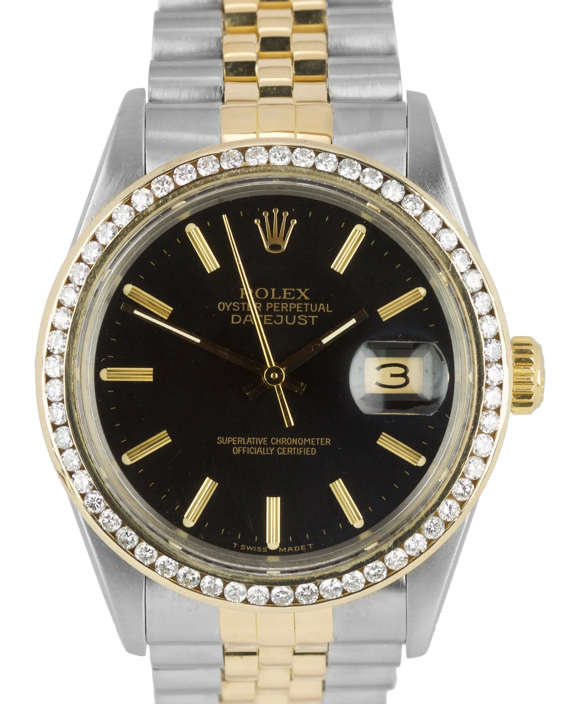 Rolex DateJust 36mm 18K Two-Tone Gold Steel 16013 Black Diamond Jubilee Watch