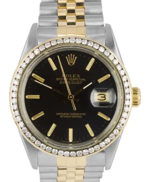 Rolex DateJust 36mm 18K Two-Tone Gold Steel 16013 Black Diamond Jubilee Watch