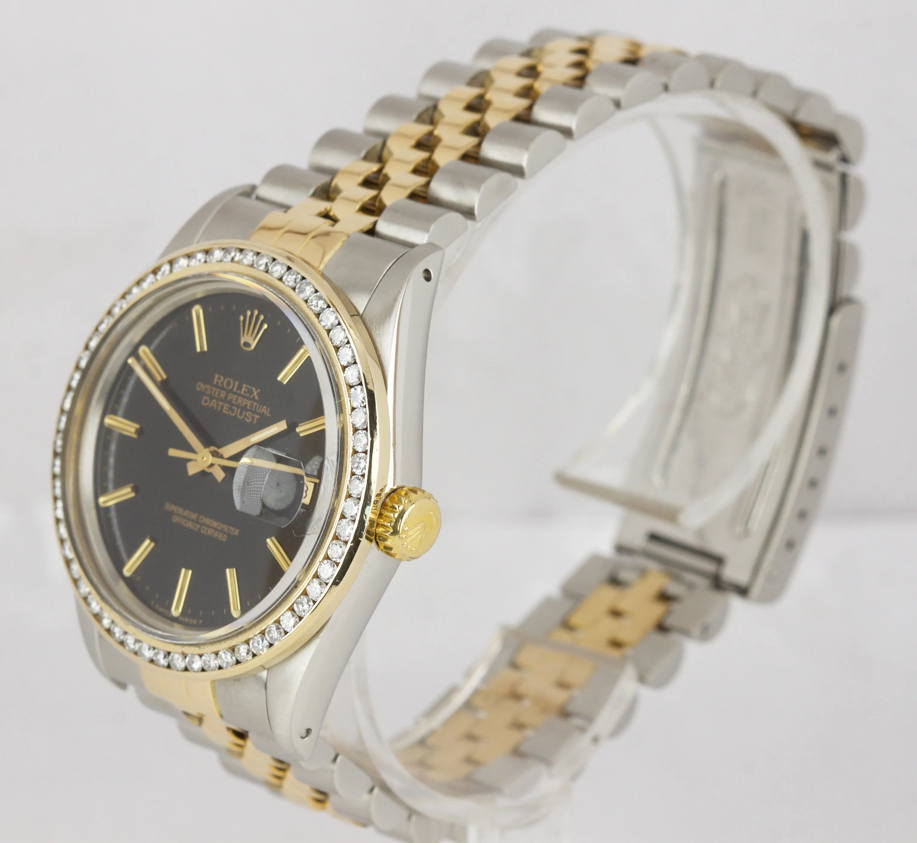 Rolex DateJust 36mm 18K Two-Tone Gold Steel 16013 Black Diamond Jubilee Watch