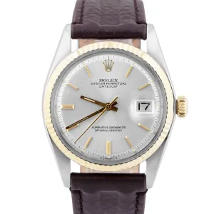 Rolex DateJust 36mm Silver Pie-Pan Sigma Dial 18K Yellow Gold Fluted Watch 1601