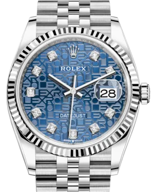 Rolex Datejust 36mm White Gold/Steel Blue Jubilee Diamond Dial & Fluted Bezel Jubilee Bracelet 126234 - NEW