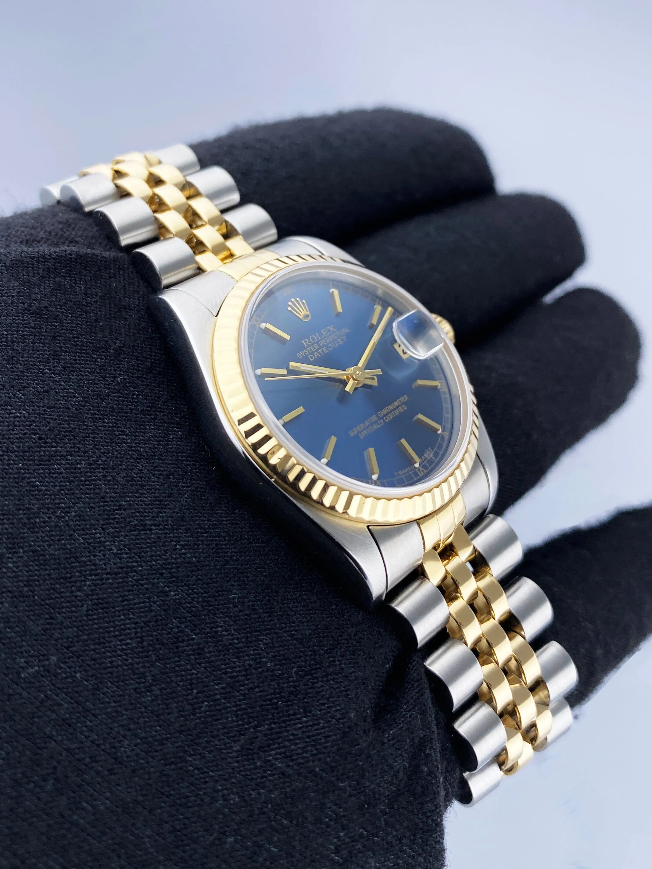 Rolex Datejust 68273 Midsize Blue Dial Ladies Watch Box Papers