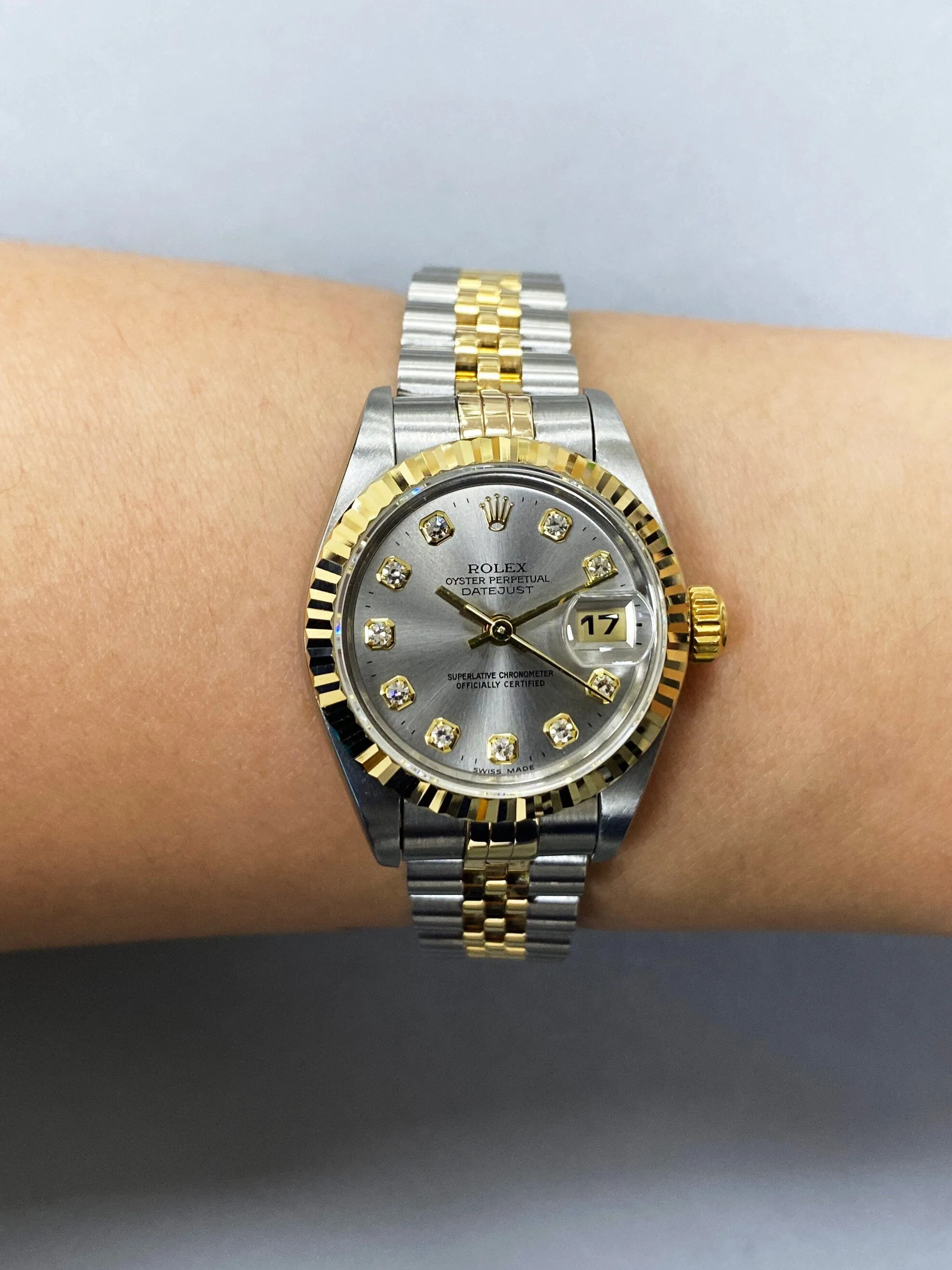 Rolex Datejust 69173 Diamond Silver Dial Ladies Watch Box Papers