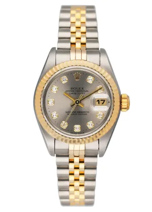 Rolex Datejust 69173 Diamond Silver Dial Ladies Watch Box Papers