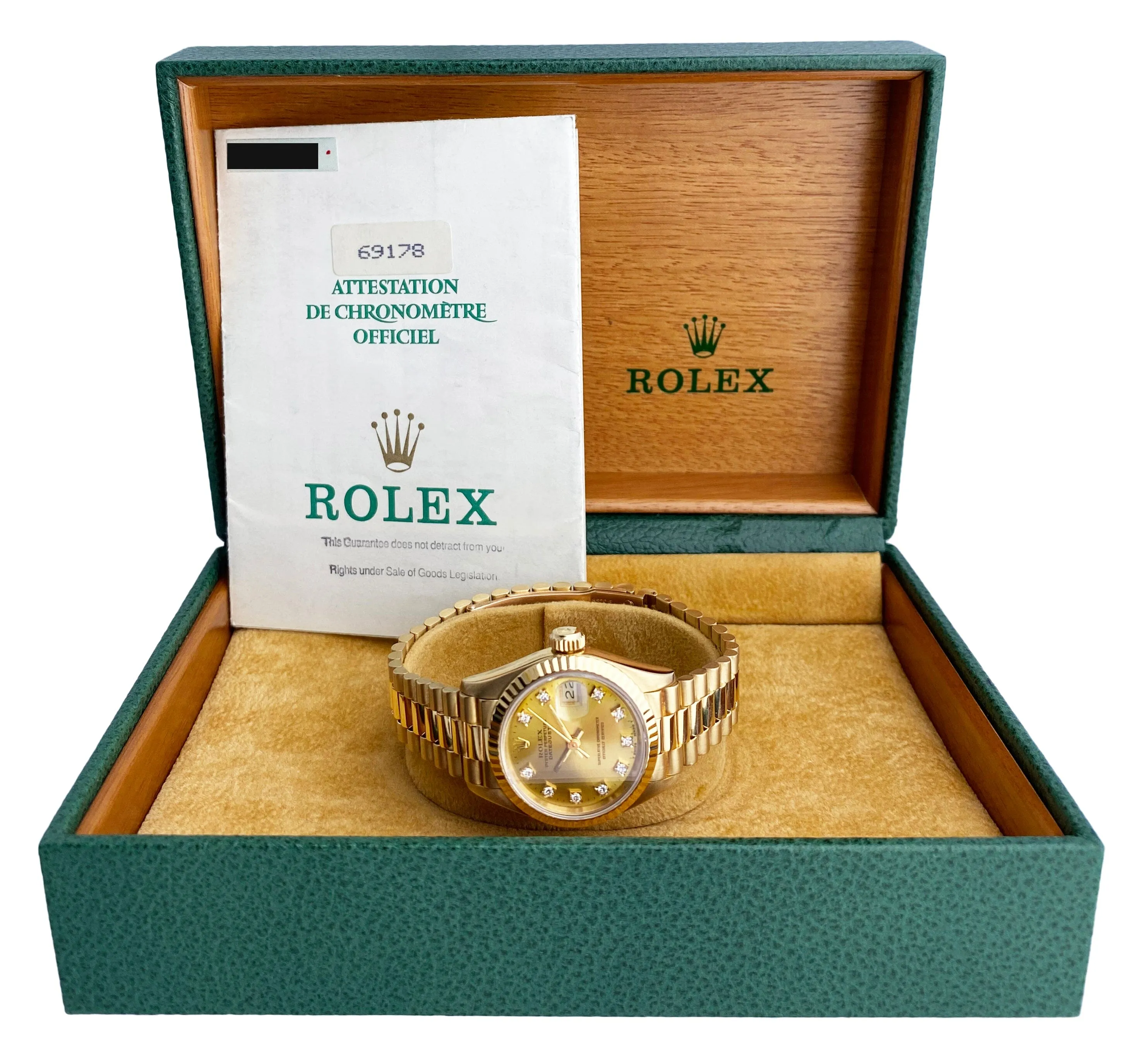 Rolex Datejust 69178 18K Yellow Gold Diamond Ladies Watch Box Papers