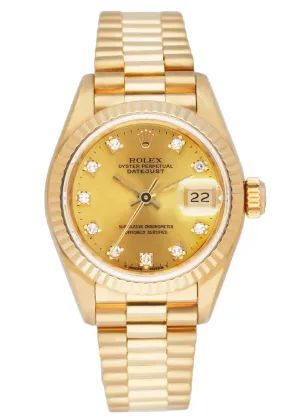 Rolex Datejust 69178 18K Yellow Gold Diamond Ladies Watch Box Papers