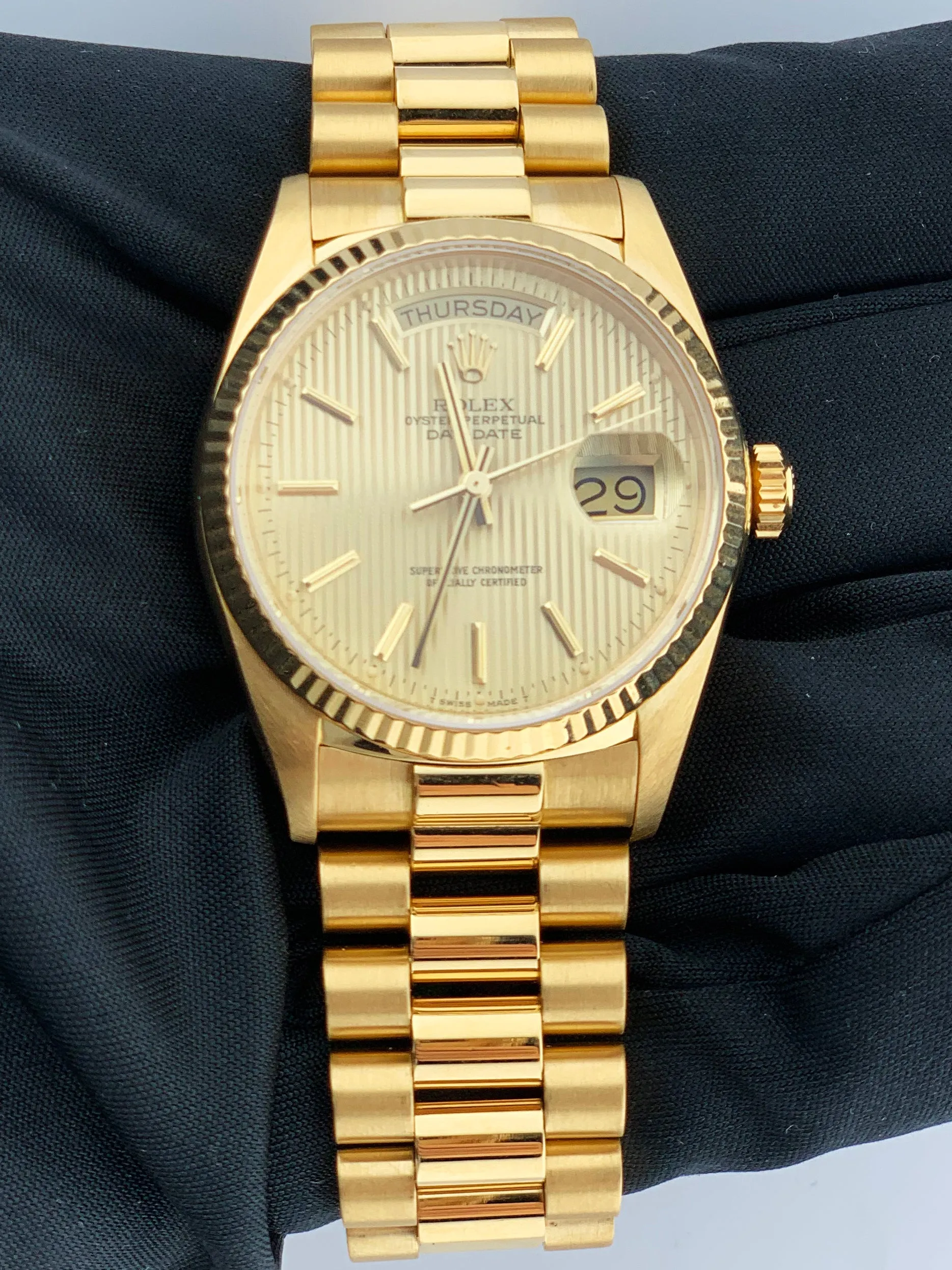 Rolex Day Date 18038 Champagne Tapestry Dial Men's /Papers