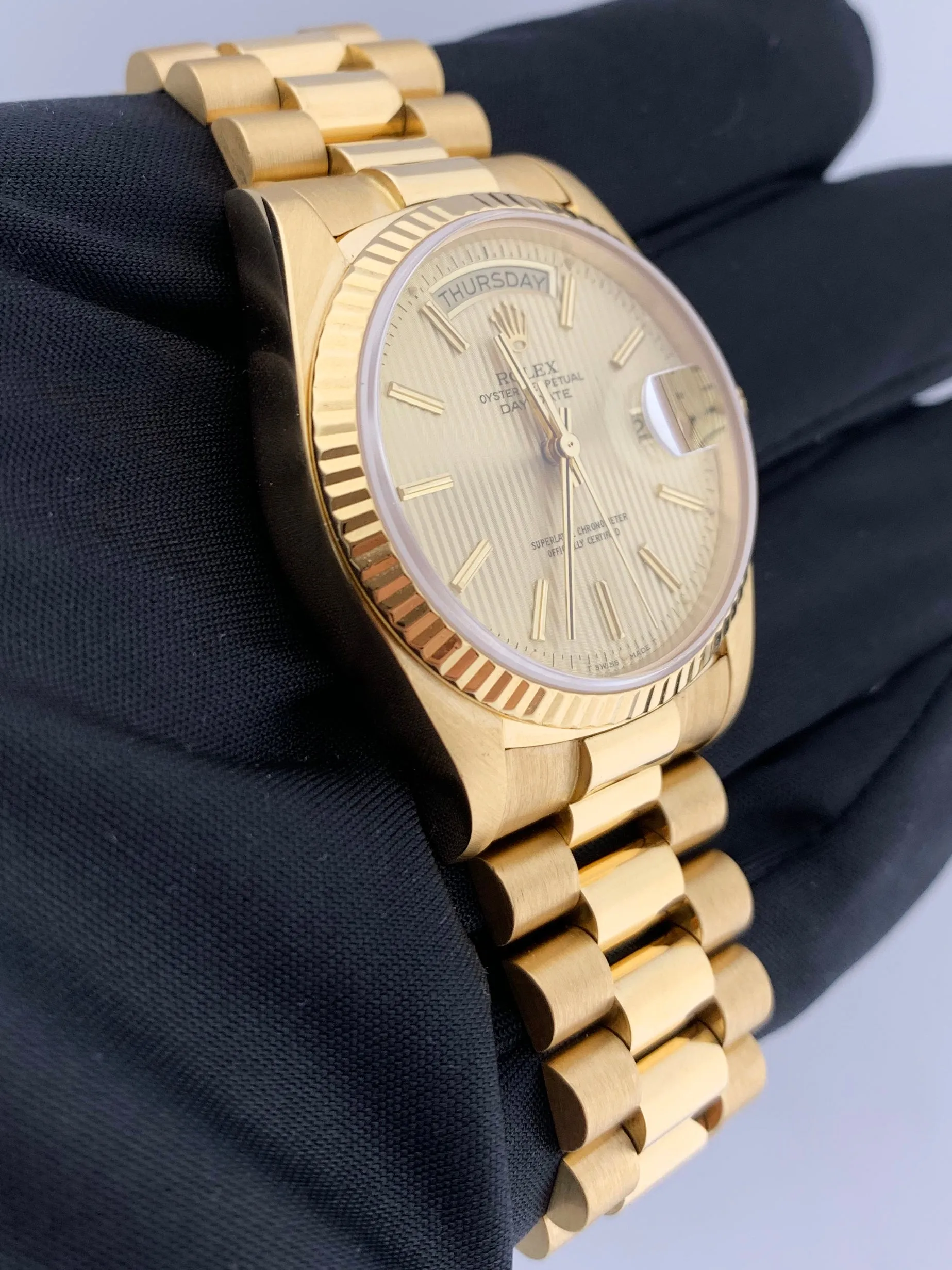 Rolex Day Date 18038 Champagne Tapestry Dial Men's /Papers