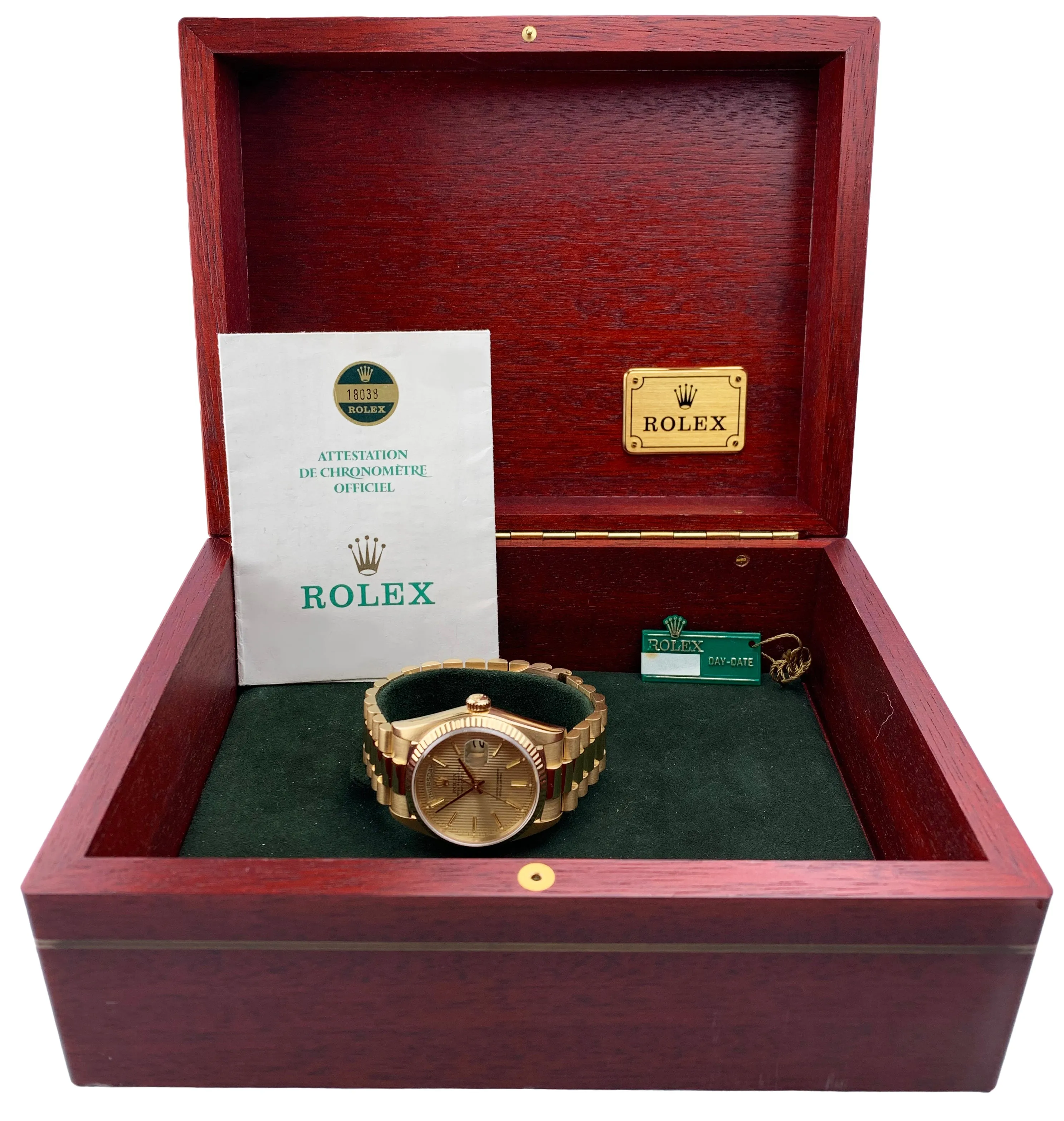 Rolex Day Date 18038 Champagne Tapestry Dial Men's /Papers
