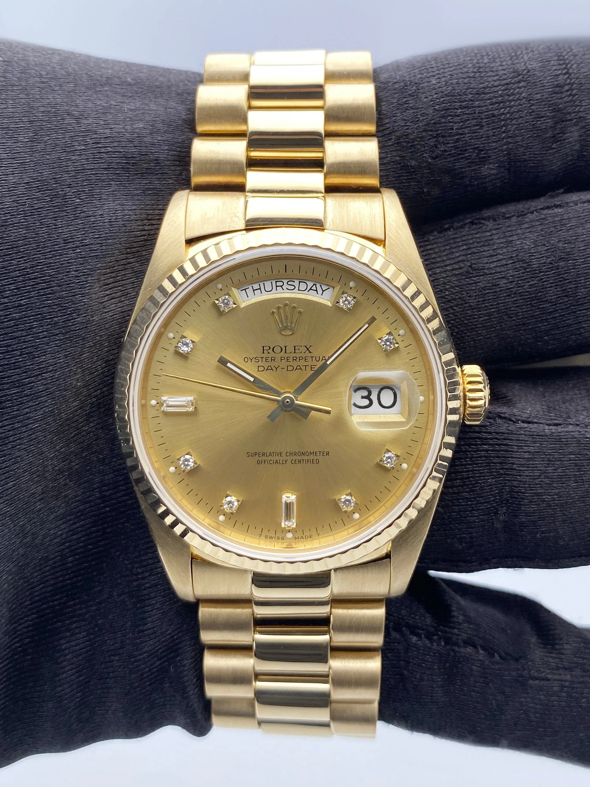 Rolex Day Date 18038 Diamond Dial Mens Watch Box Papers