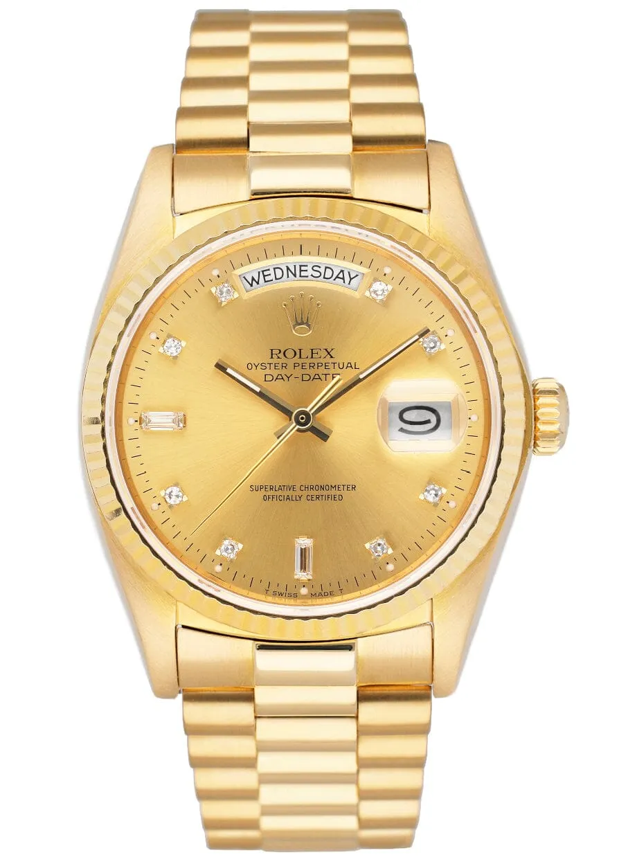Rolex Day Date 18038 Diamond Dial Mens Watch Box Papers