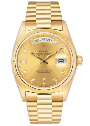 Rolex Day Date 18038 Diamond Dial Mens Watch Box Papers