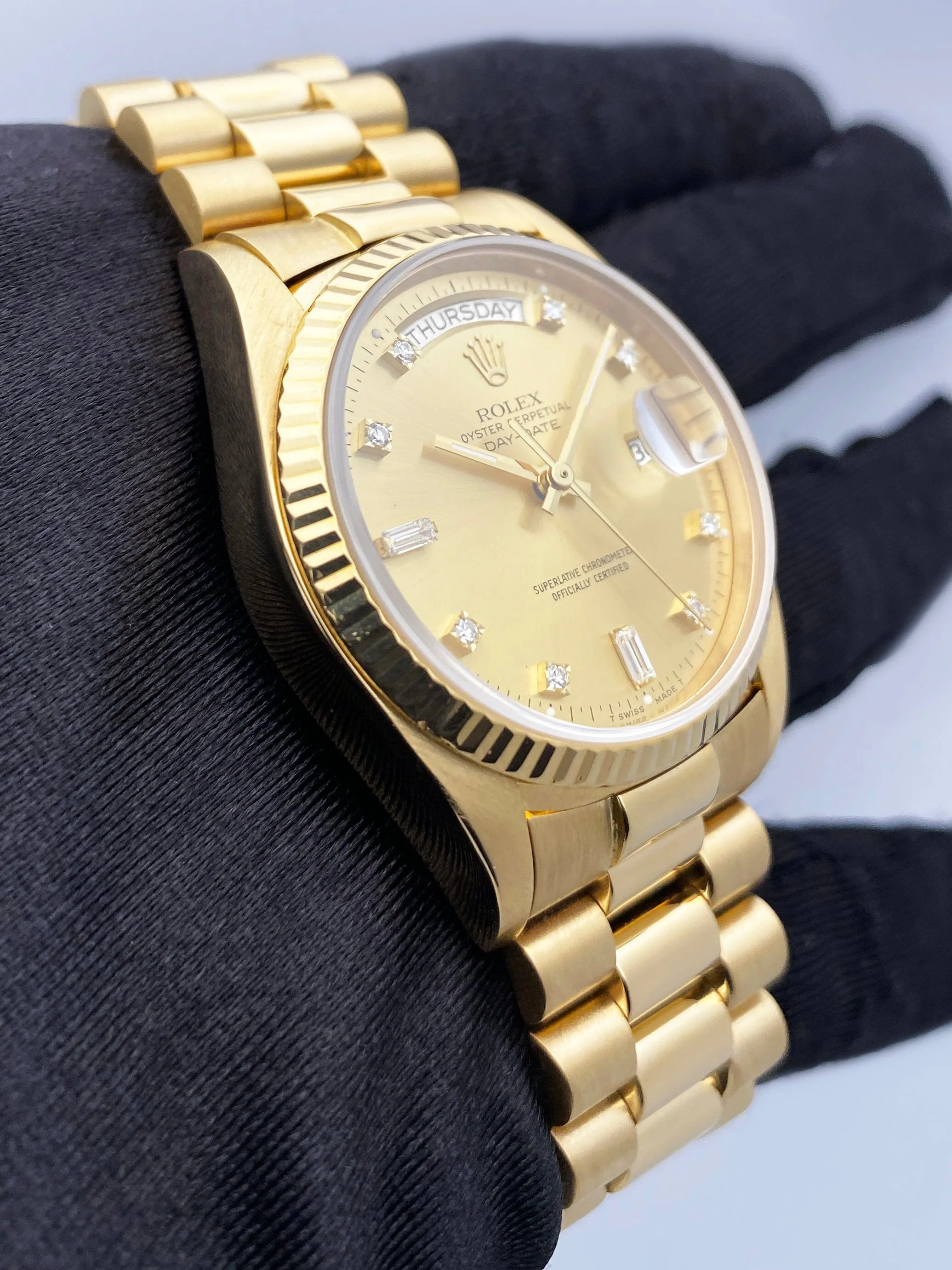 Rolex Day Date 18038 Diamond Dial Mens Watch Box Papers