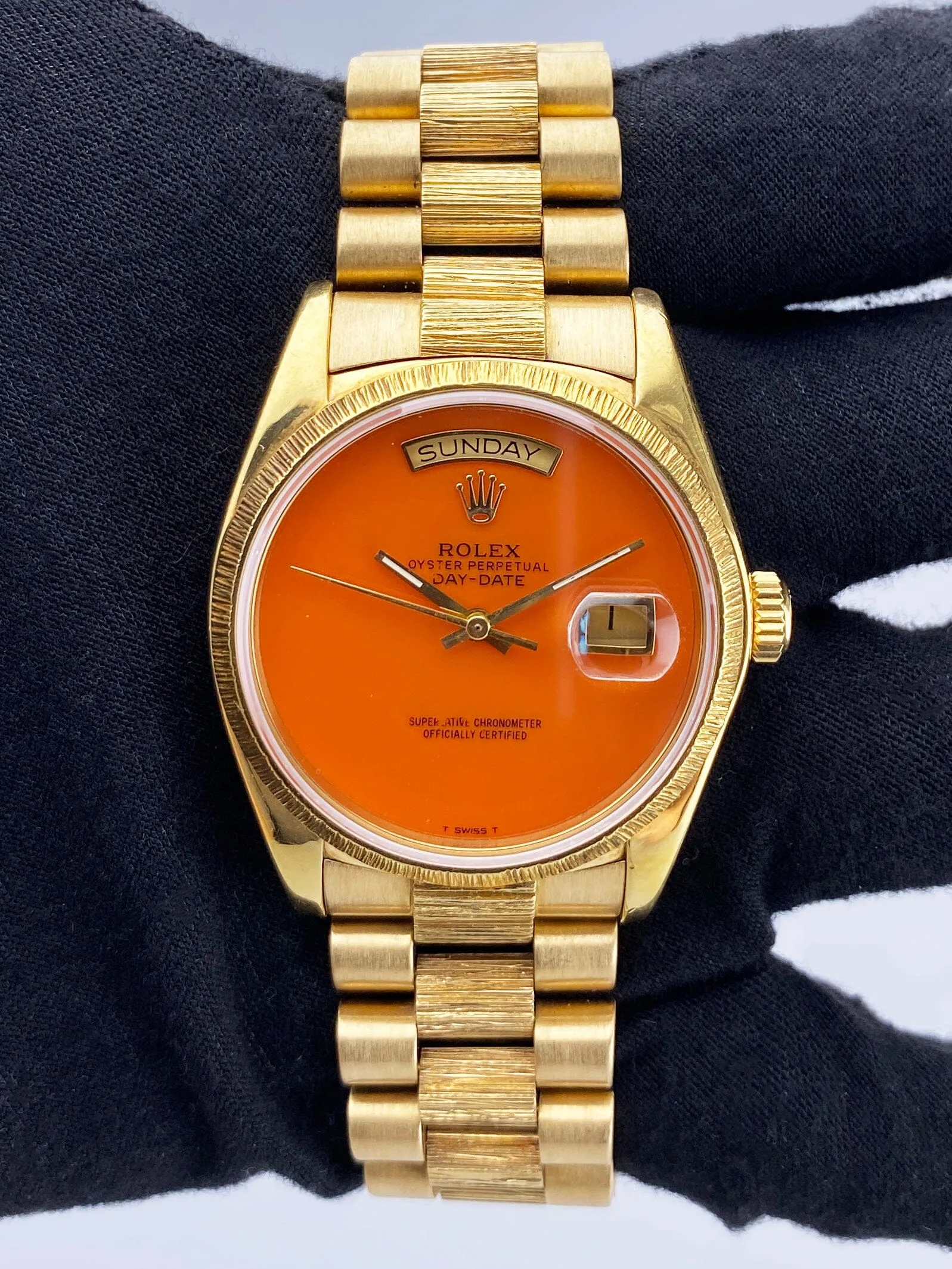 Rolex Day Date 18078 Coral Dial Bark Finish Mens Watch