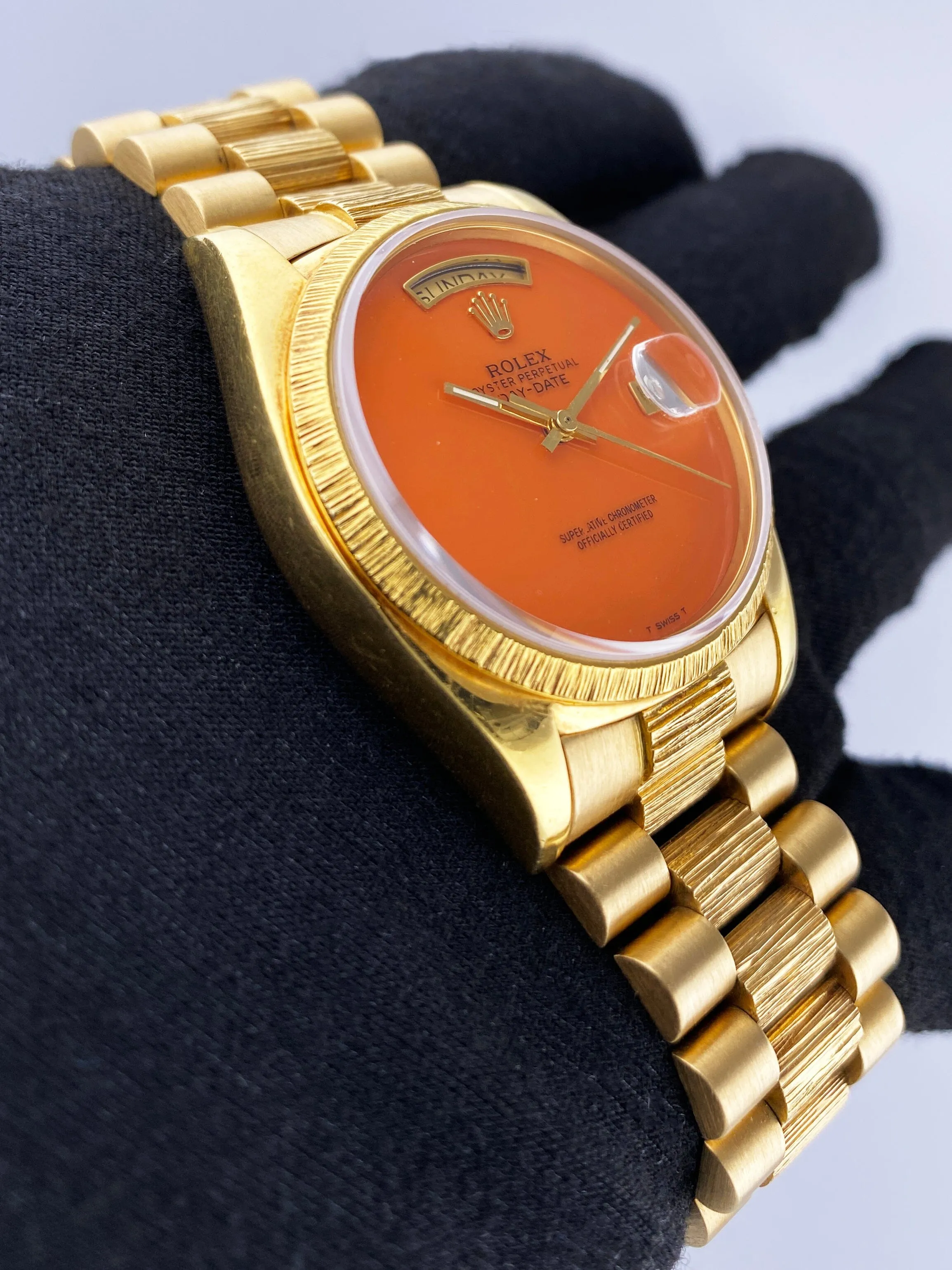 Rolex Day Date 18078 Coral Dial Bark Finish Mens Watch