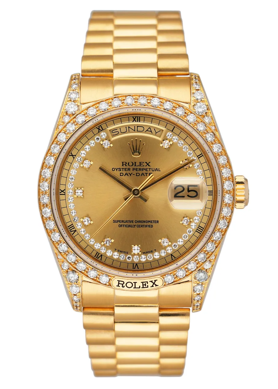 Rolex Day Date 18138 Diamond Dial 18K Yellow Gold Mens Watch
