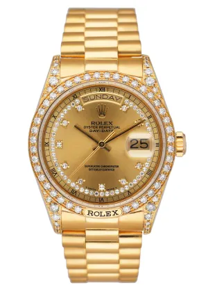 Rolex Day Date 18138 Diamond Dial 18K Yellow Gold Mens Watch