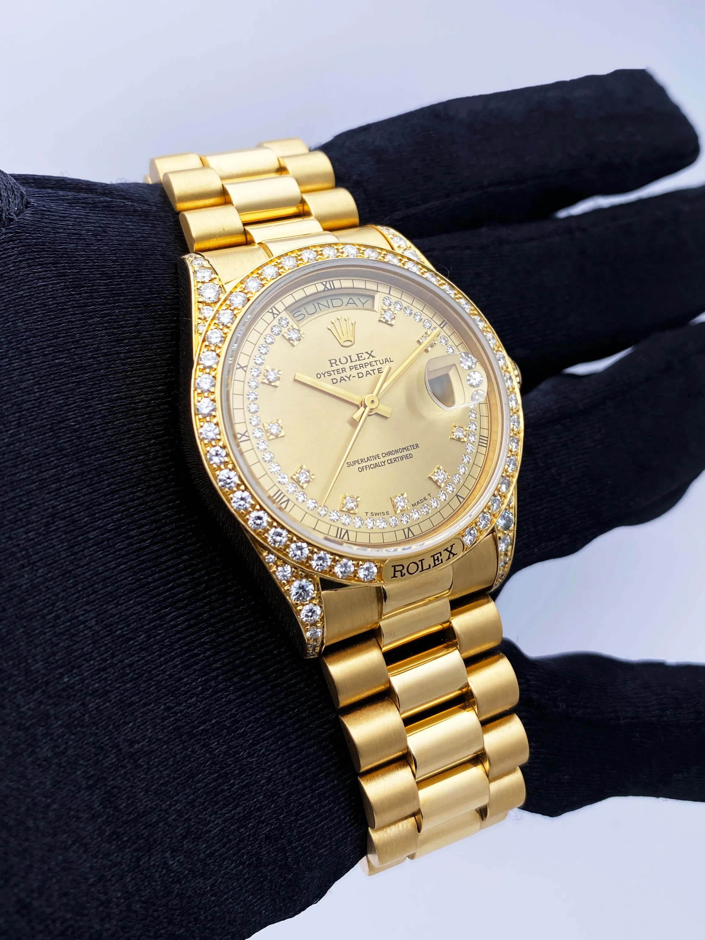 Rolex Day Date 18138 Diamond Dial 18K Yellow Gold Mens Watch