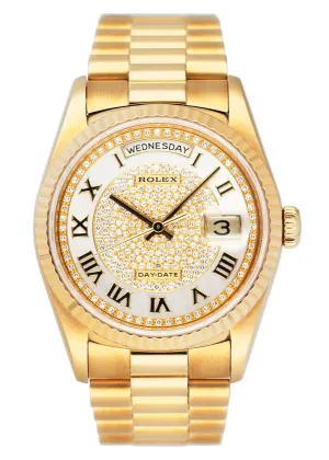 Rolex Day Date 18238 MOP Pave Diamond Dial Mens Watch