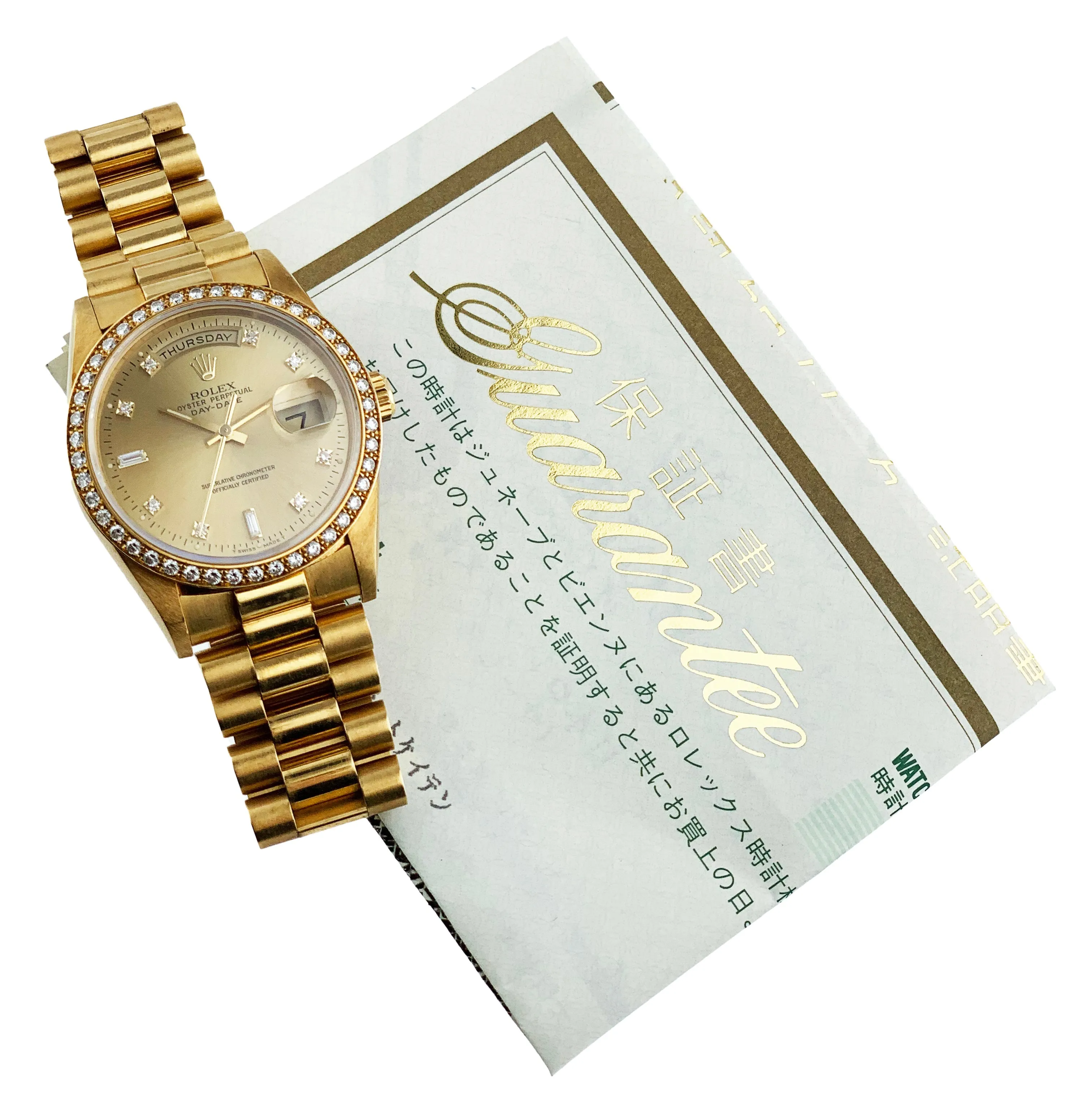 Rolex Day Date 18348 Diamond Bezel & Dial Mens Watch Box & Papers