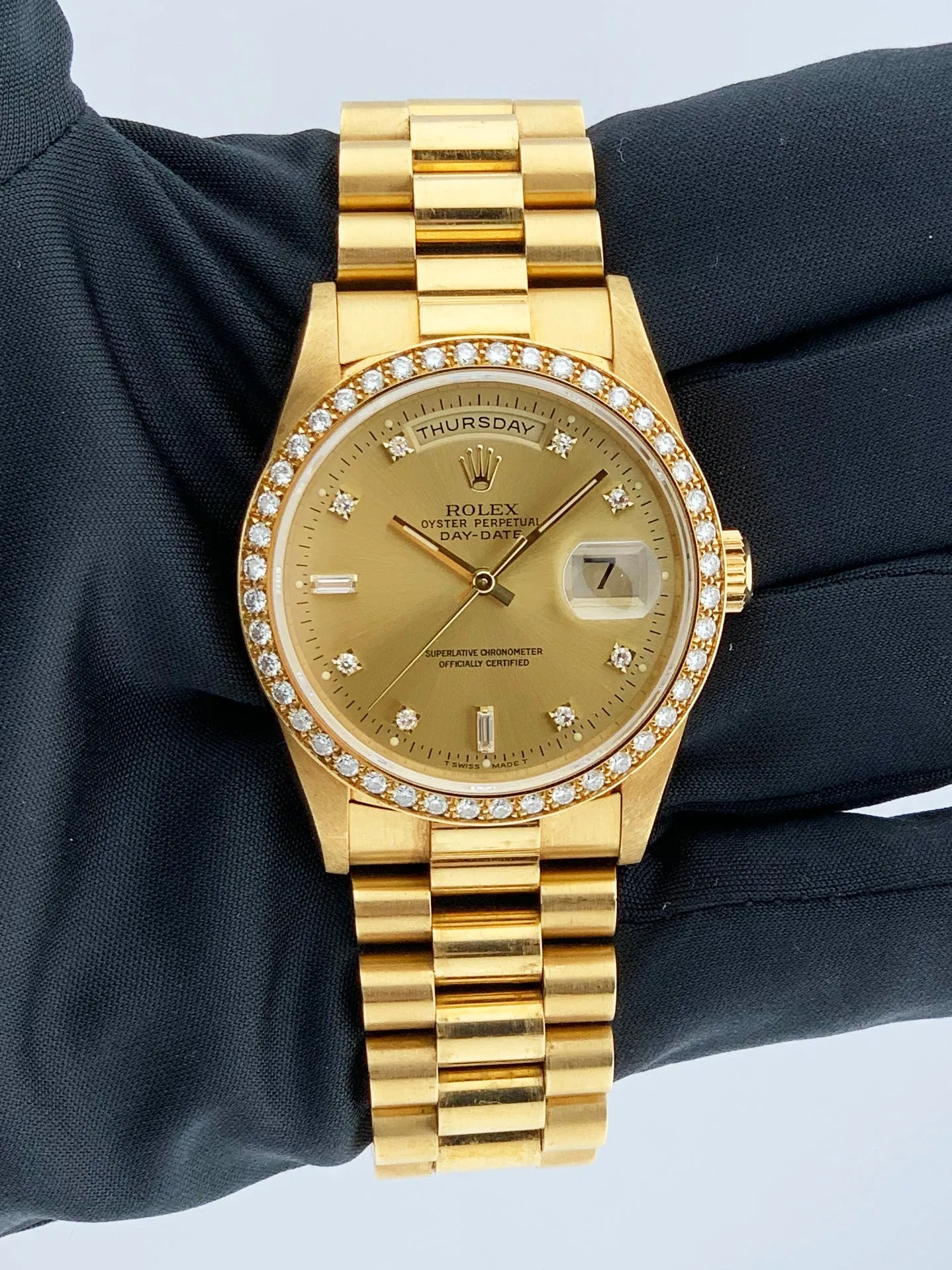 Rolex Day Date 18348 Diamond Bezel & Dial Mens Watch Box & Papers