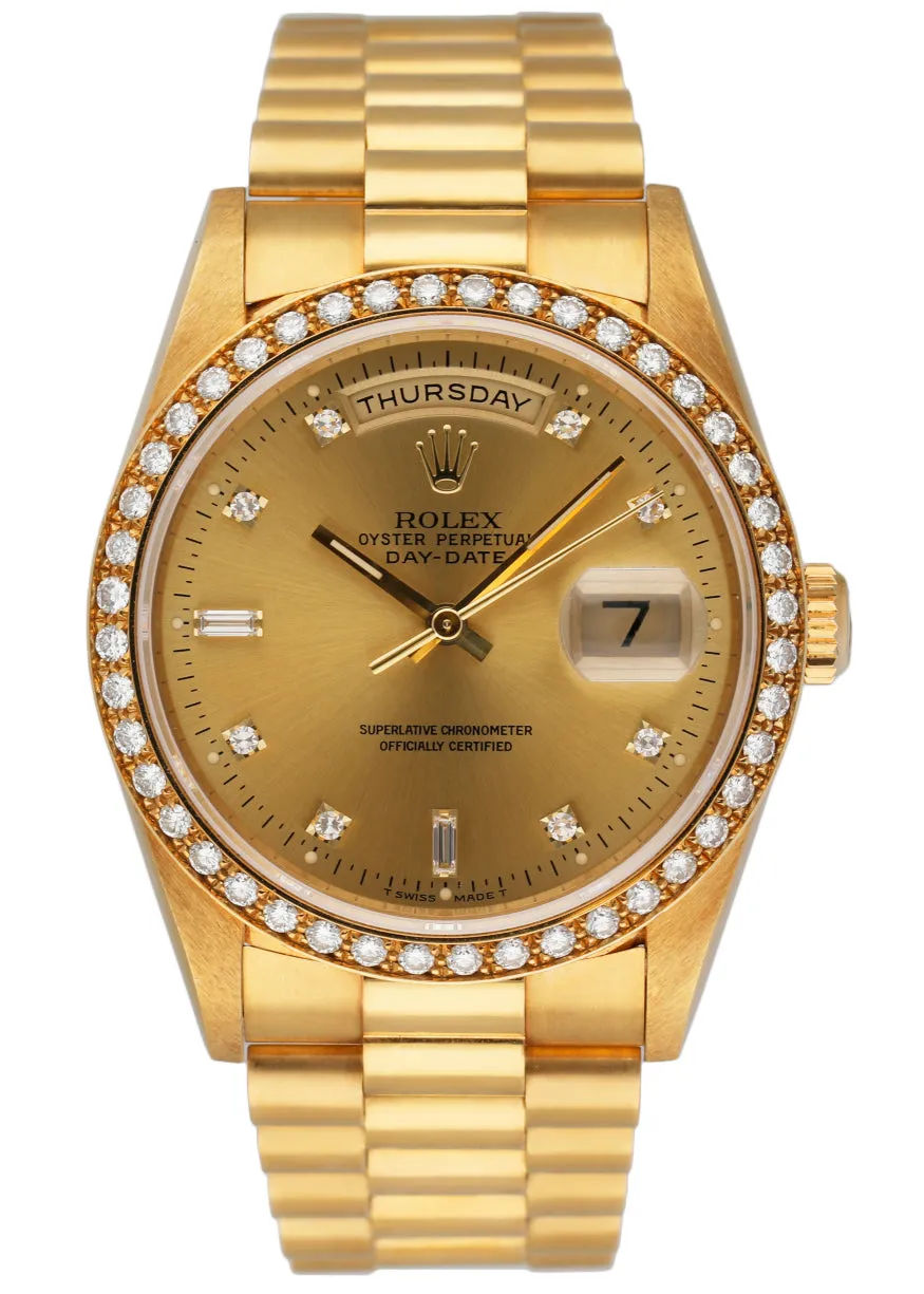 Rolex Day Date 18348 Diamond Bezel & Dial Mens Watch Box & Papers