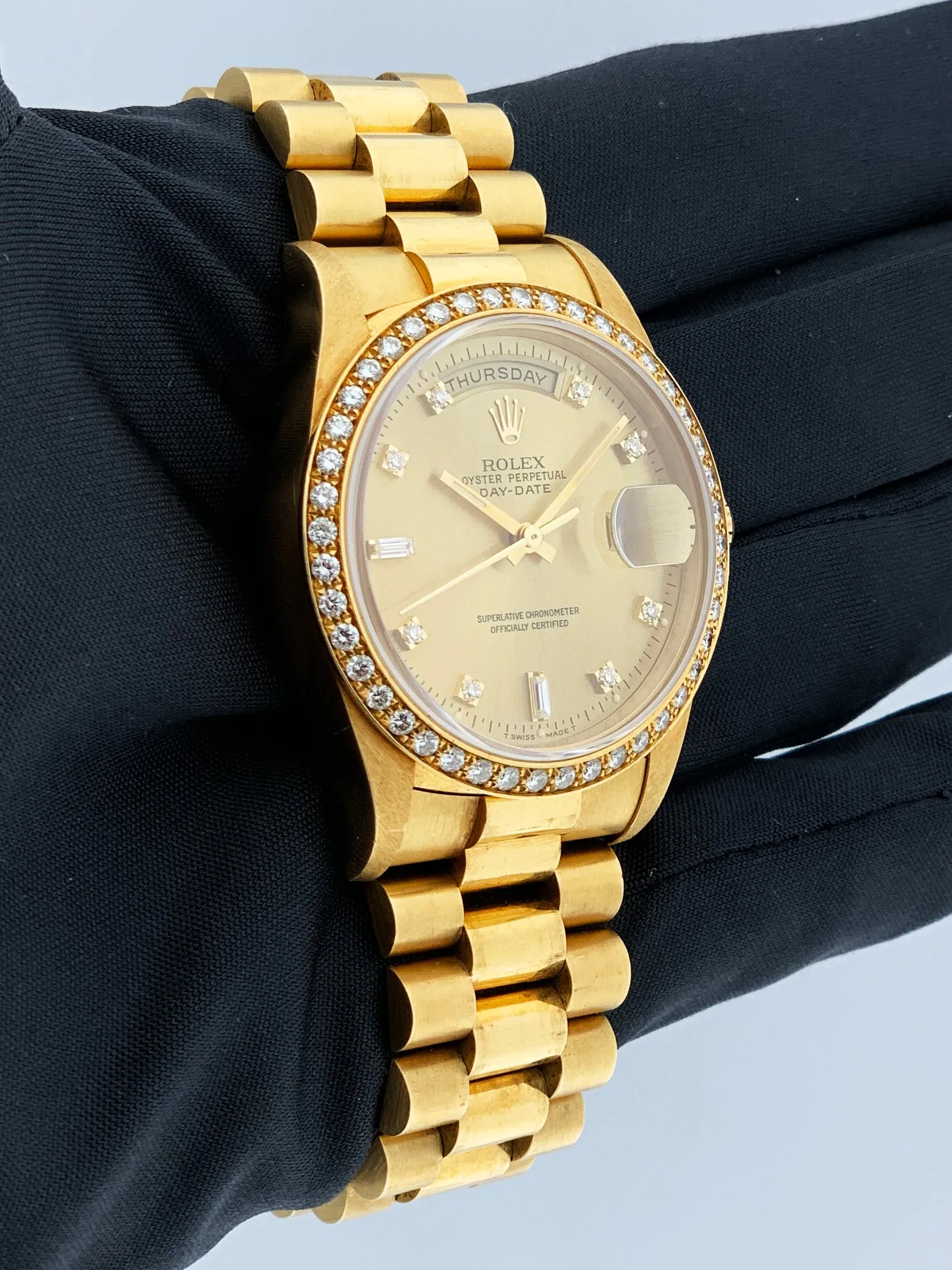Rolex Day Date 18348 Diamond Bezel & Dial Mens Watch Box & Papers