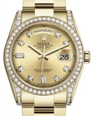 Rolex Day-Date 36 Yellow Gold Champagne Diamond Dial & Diamond Set Case & Bezel Oyster Bracelet 118388