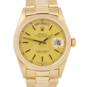 Rolex Day-Date President 36mm CHAMPAGNE 18K Yellow Gold Fluted Watch 18038