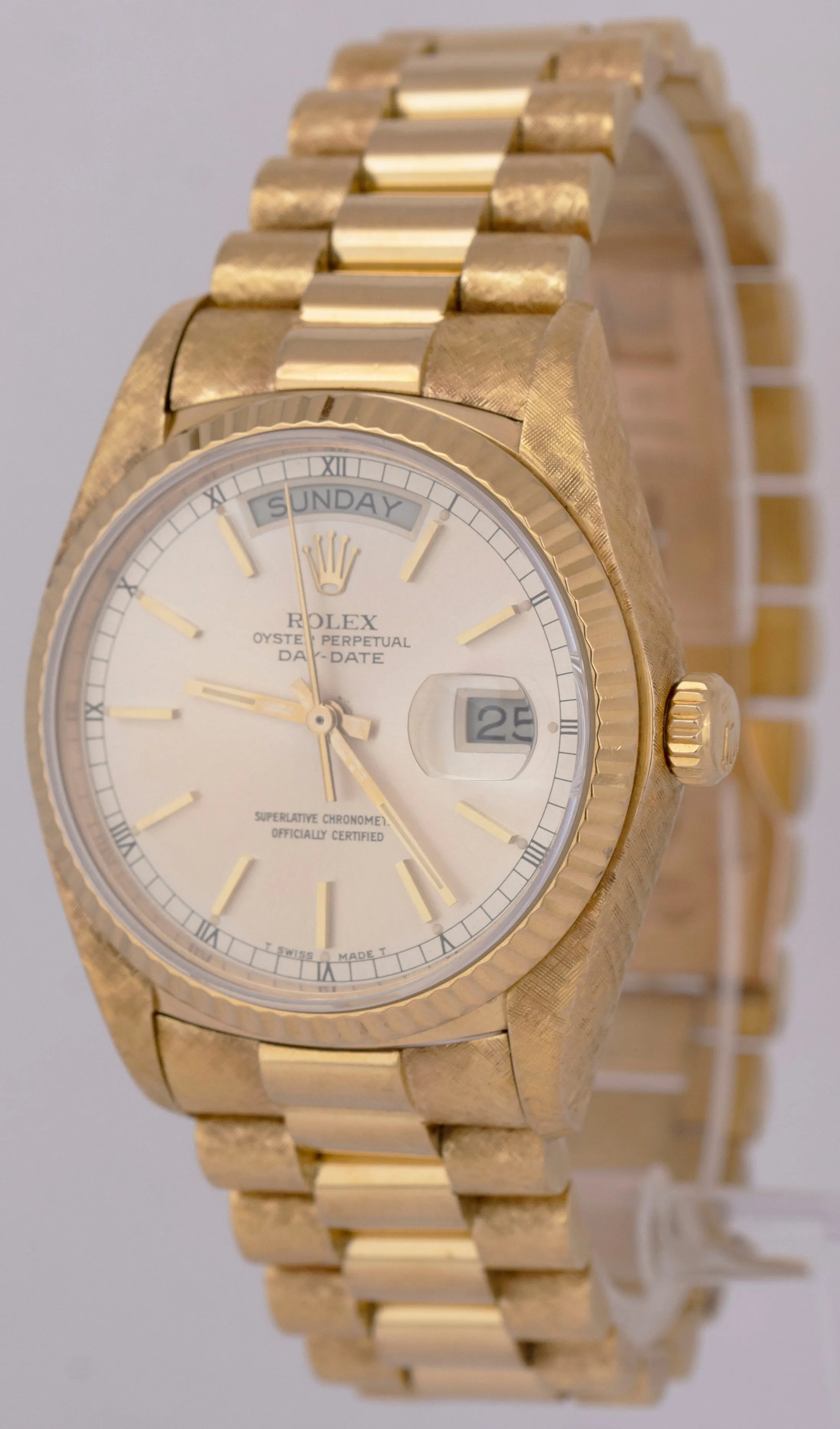 Rolex Day-Date President Florentine 36mm Silver 18K Gold Fluted Watch 18038