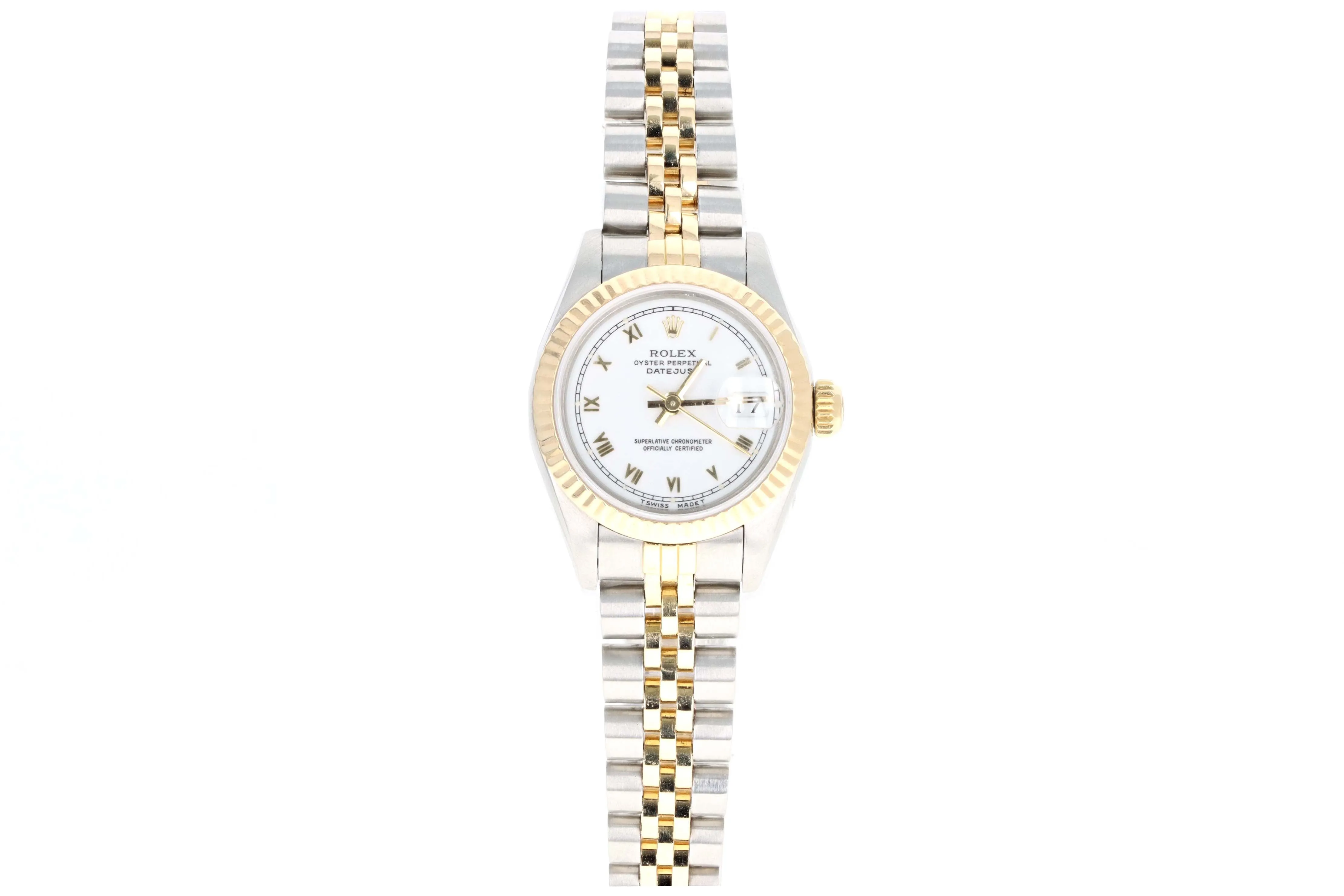 Rolex Ladies Datejust 26MM Two Tone White Roman Numeral Model 69173