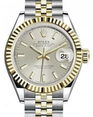 Rolex Lady Datejust 28 Yellow Gold/Steel Silver Index Dial & Fluted Bezel Jubilee Bracelet 279173