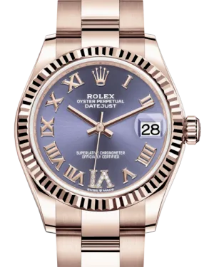 Rolex Lady-Datejust 31 Rose Gold Aubergine Roman Diamond VI Dial & Fluted Bezel Oyster Bracelet 278275