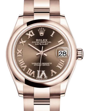 Rolex Lady-Datejust 31 Rose Gold Chocolate Roman Diamond VI Dial & Smooth Domed Bezel Oyster Bracelet 278245