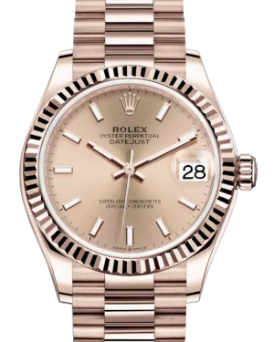 Rolex Lady-Datejust 31 Rose Gold Rose Index Dial & Fluted Bezel President Bracelet 278275