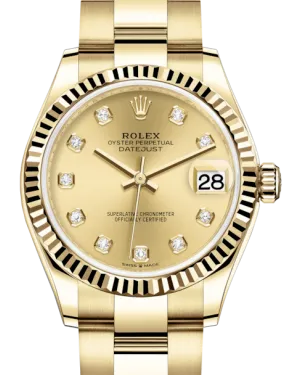 Rolex Lady-Datejust 31 Yellow Gold Champagne Diamond Dial & Fluted Bezel Oyster Bracelet 278278