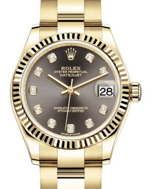 Rolex Lady-Datejust 31 Yellow Gold Dark Grey Diamond Dial & Fluted Bezel Oyster Bracelet 278278