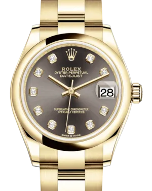 Rolex Lady-Datejust 31 Yellow Gold Dark Grey Diamond Dial & Smooth Domed Bezel Oyster Bracelet 278248