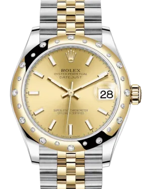 Rolex Lady-Datejust 31 Yellow Gold/Steel Champagne Index Dial & Domed Set with Diamonds Bezel Jubilee Bracelet 278343RBR