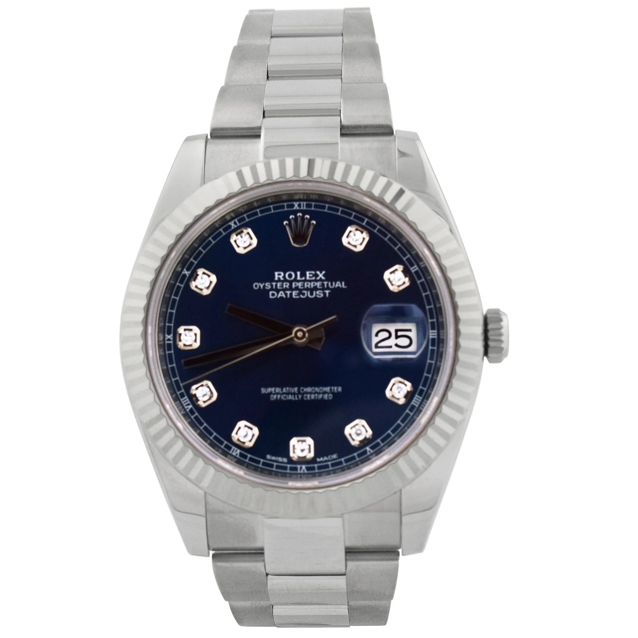 Rolex Men's Datejust 41 Stainless Steel 41mm Blue Diamond Dot Dial Watch Reference #: 126334