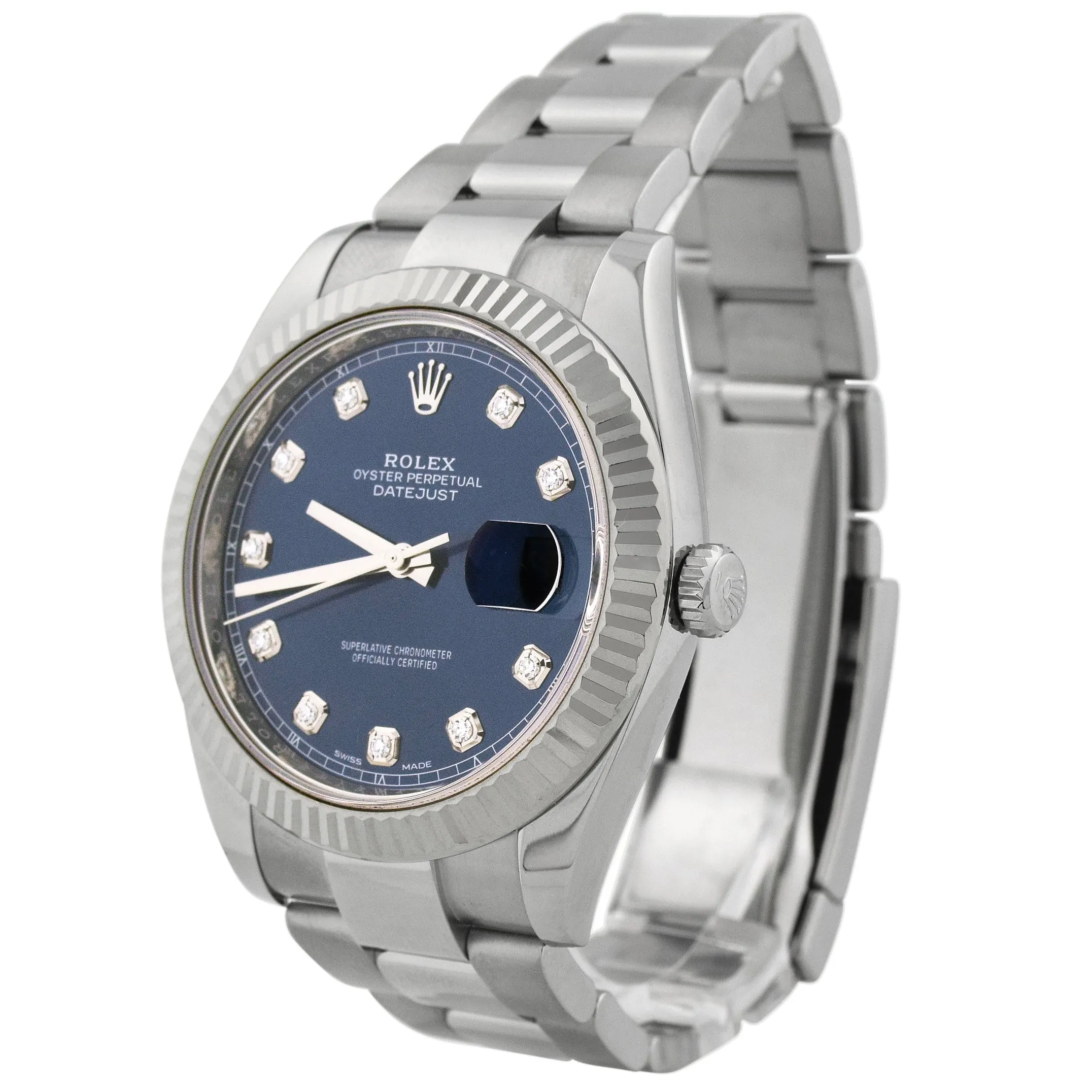 Rolex Men's Datejust 41 Stainless Steel 41mm Blue Diamond Dot Dial Watch Reference #: 126334