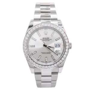 Rolex Men's Datejust 41 Stainless Steel 41mm Silver Stick Dial Watch Reference #: 126334