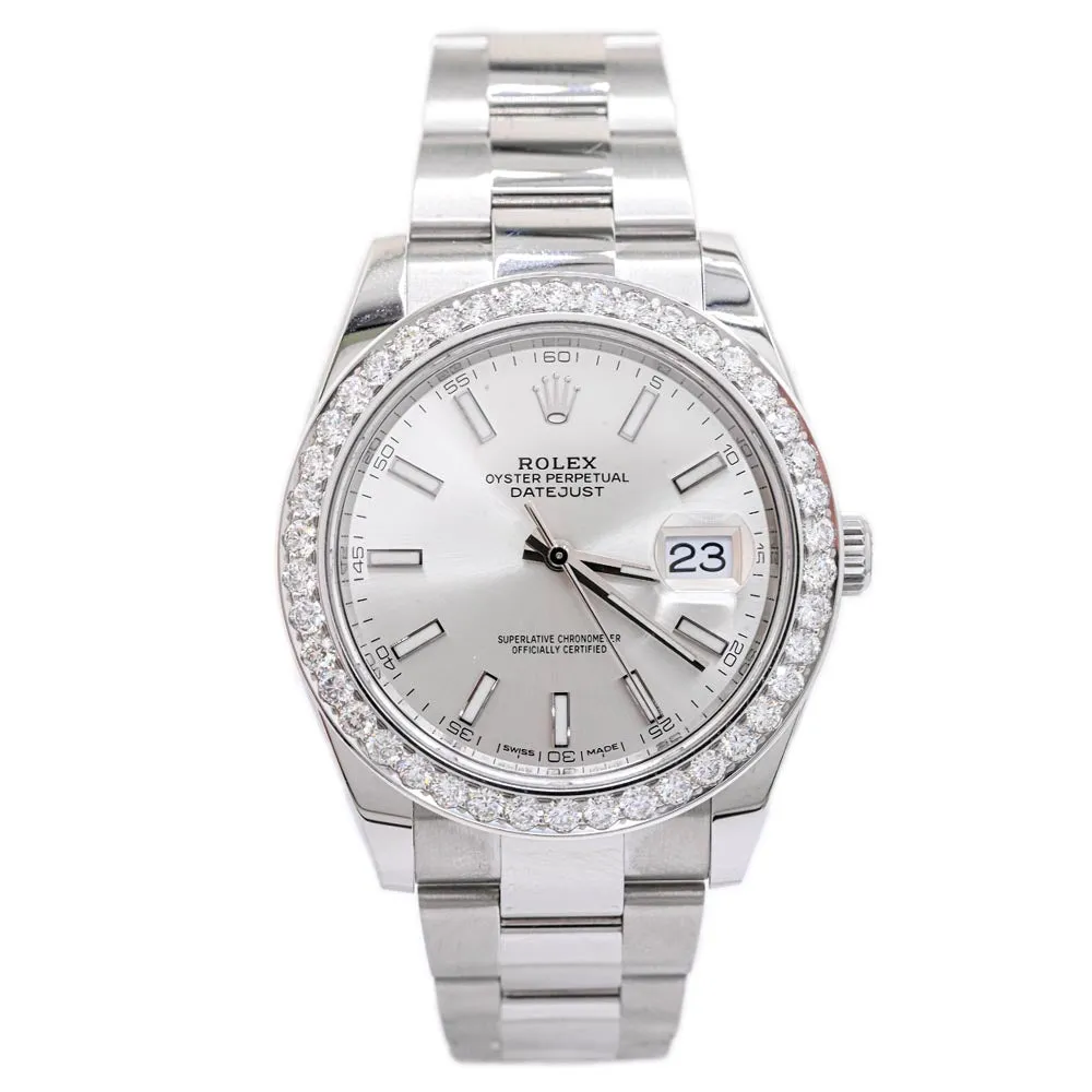 Rolex Men's Datejust 41 Stainless Steel 41mm Silver Stick Dial Watch Reference #: 126334