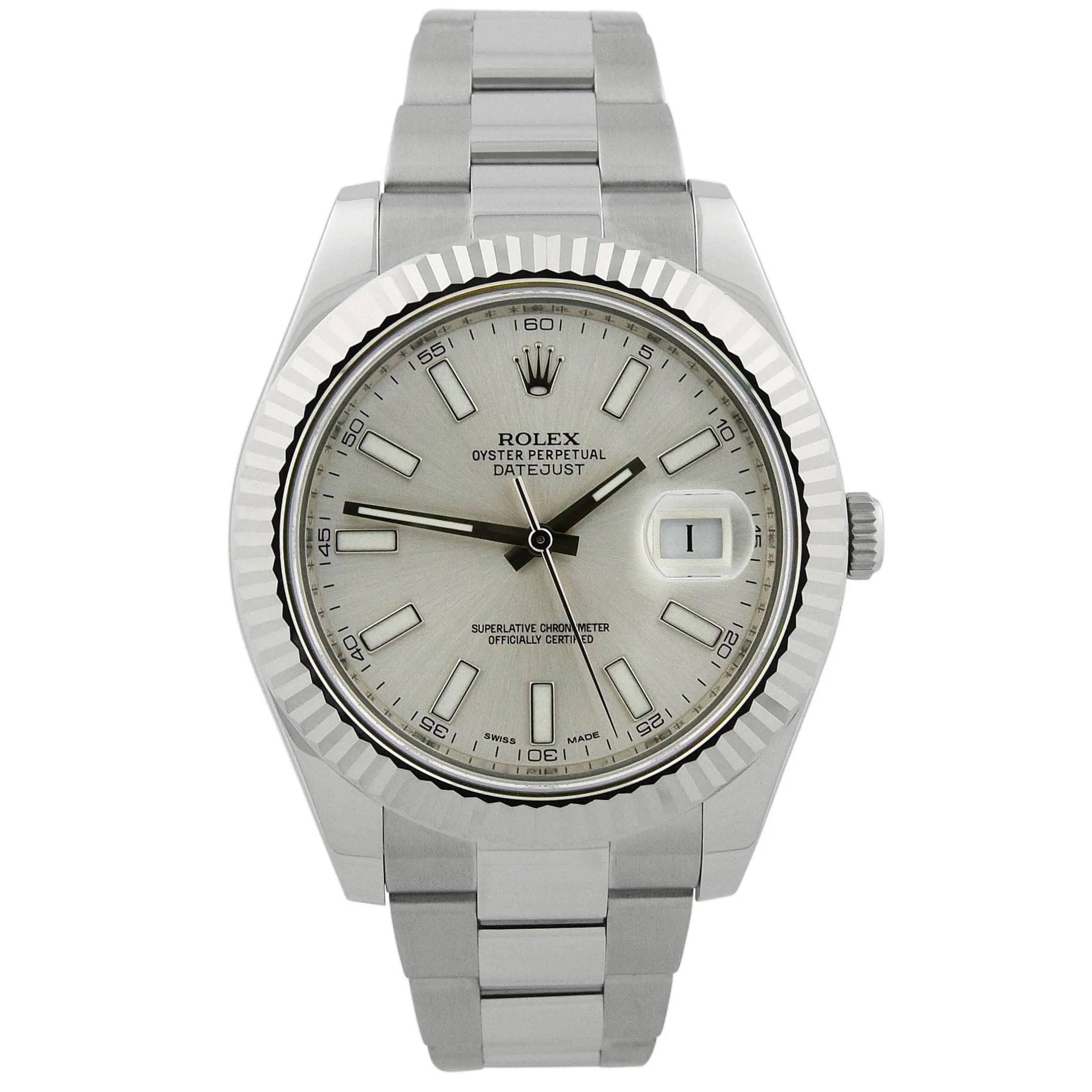 Rolex Men's Datejust II Stainless Steel 41mm Silver Stick Dial Watch Reference #: 116334